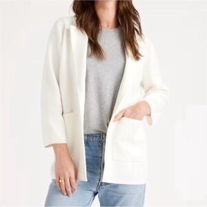 Quince 100% Organic Cotton Knit Blazer Ivory White Cream Cardigan Medium